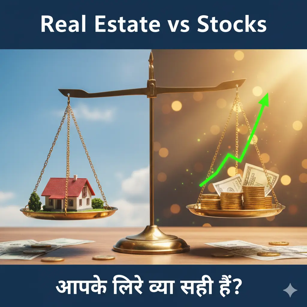 लेख का शीर्षक: जमीन खरीदें या शेयर? निवेश की जंग: Real Estate बनाम Stock Market में कौन आपको जल्दी अमीर बनाएगा?