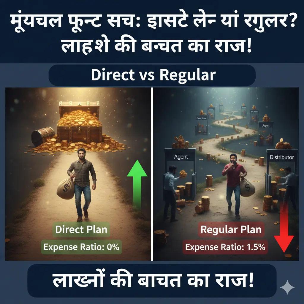 दिखाया गया है। एक पलड़े में भारी सोने के गहने रखे हैं और दूसरे पलड़े में एक चमकता हुआ 'डिजिटल कॉइन' और एक सरकारी बॉन्ड पेप